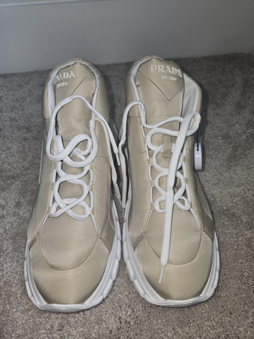 PRADA Milano Beige Satin Sneakers with White Soles
